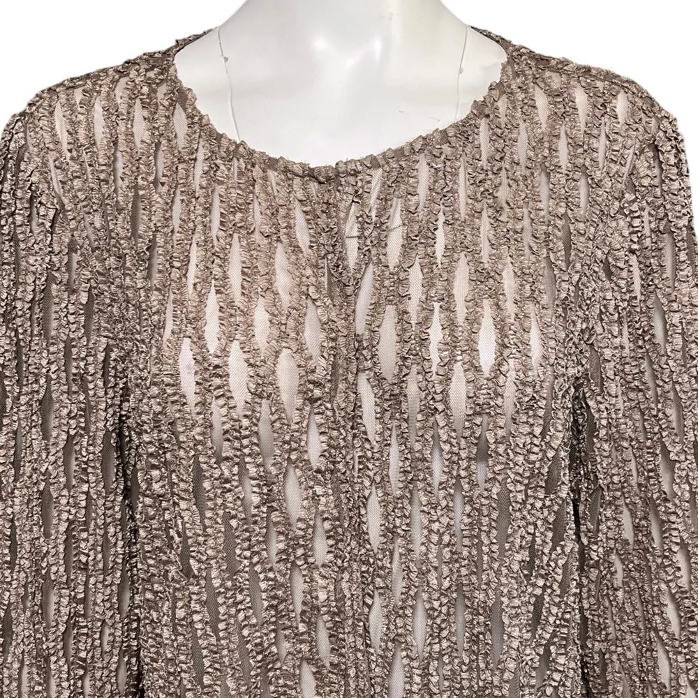 Alex Evenings Sheer Open Front Jacket Size 16 Taupe Metallic Mesh Cover Up